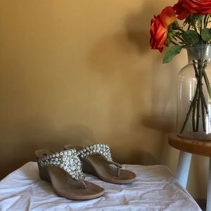 Beaded White Mountain Wedge Sandals